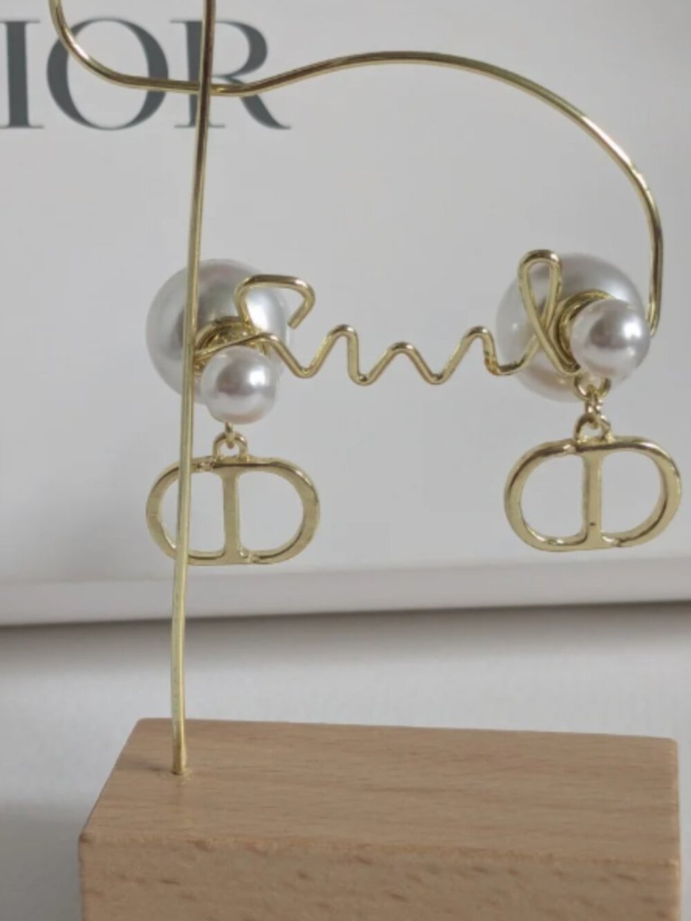 Dior White and Gold Pearl Earrings